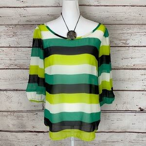 Tinley Boutique Stripe Sheer 3/4 sleeve Blouse M